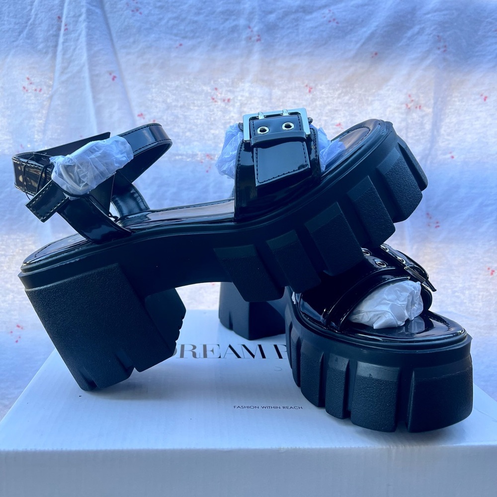 Buckled Faux Leather Platform Heels
